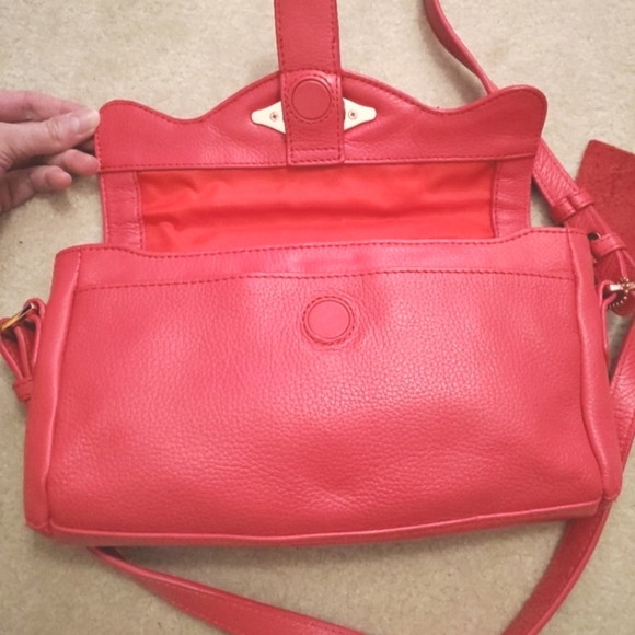 Danier Leather bright coral pink small shoulder crossbody handbag bag pebble - Picture 11 of 16